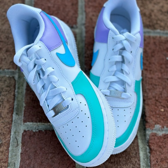 Nike Air Force 1 Custom Low Mermaid Green Blue Purple Shoes Women's Size 8 - Picture 3 of 4